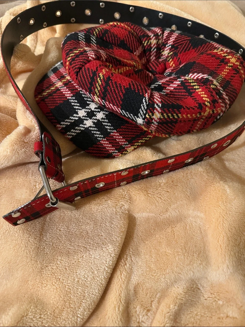 Red Plaid Beret with Matching Red Plaid Belt